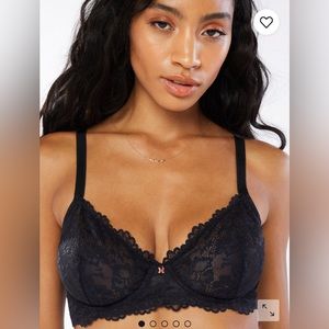 NWT Savage X Fenty Women's Underwired Floral Lace Unlined Bra Black Caviar 34B
